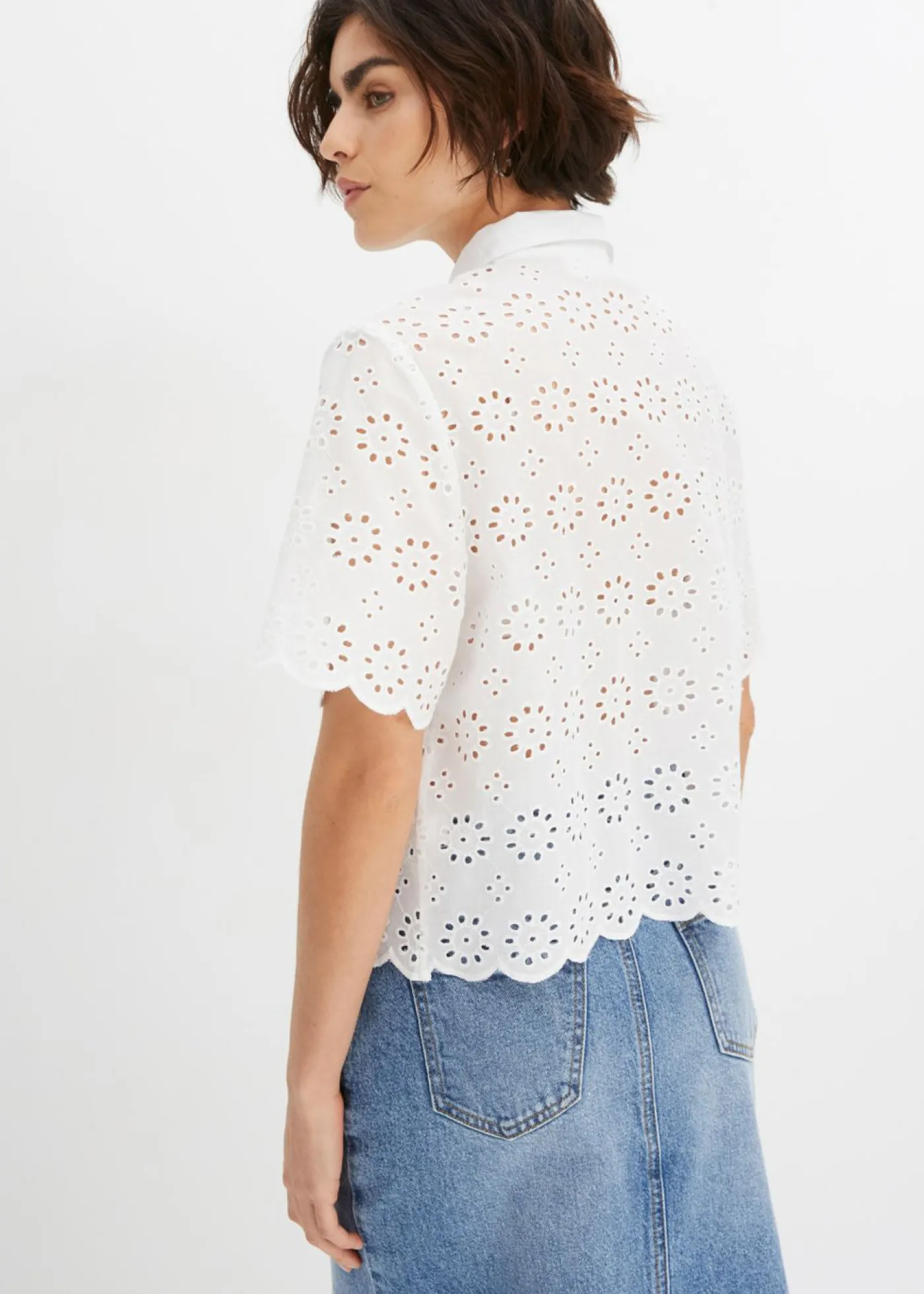 bonprix bonprix Camisas Y Blusas>Blusa de manga corta de algodón puro Blanco