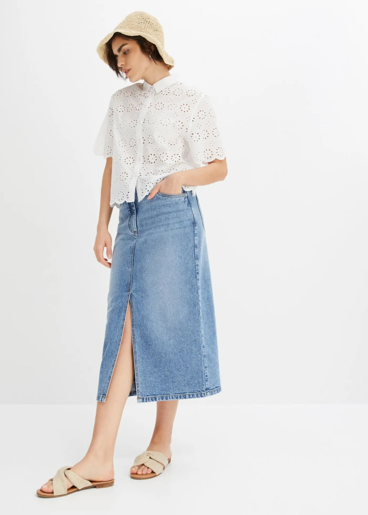 bonprix bonprix Camisas Y Blusas>Blusa de manga corta de algodón puro Blanco