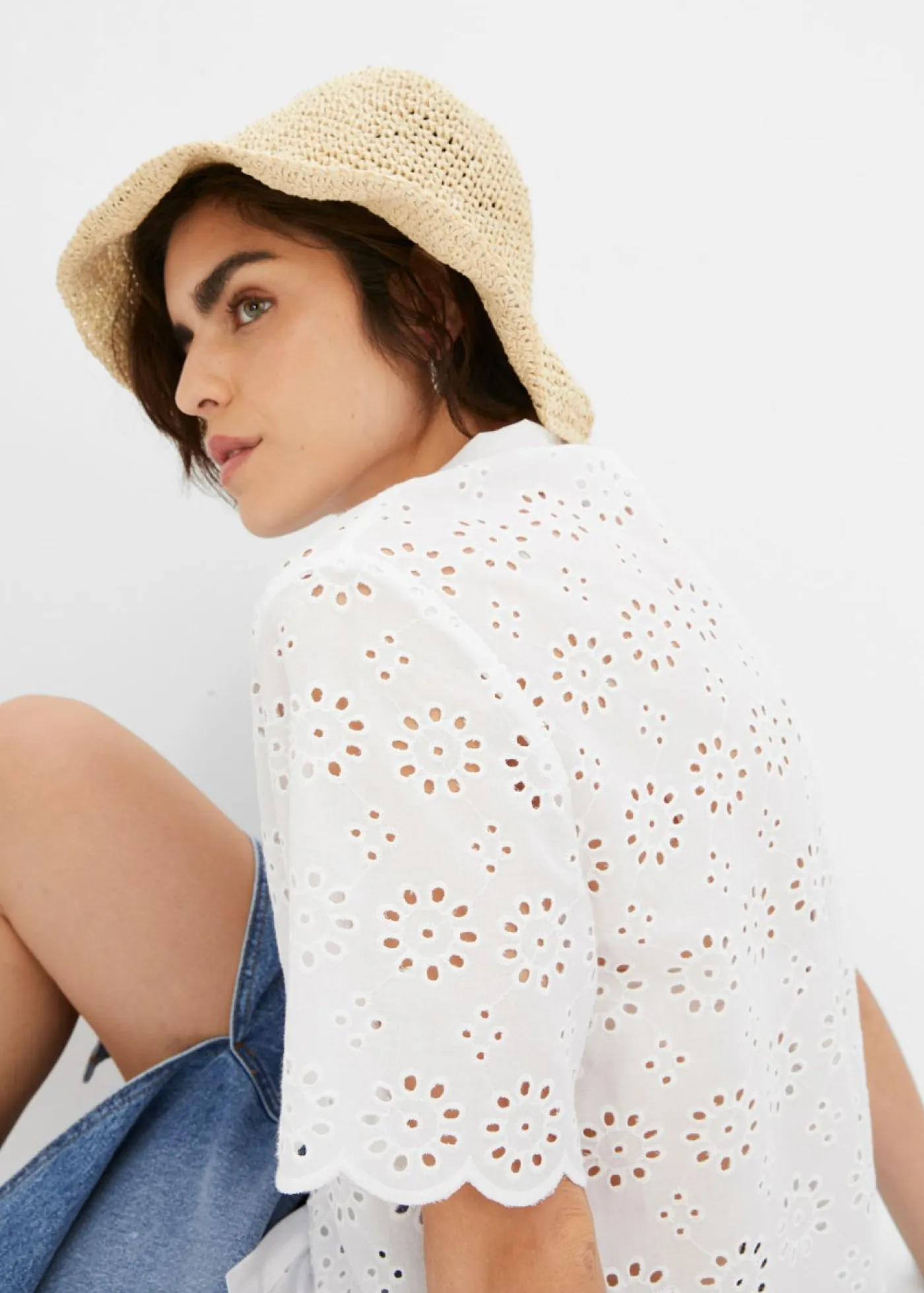 bonprix bonprix Camisas Y Blusas>Blusa de manga corta de algodón puro Blanco