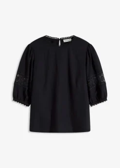 bonprix bonprix Camisas Y Blusas>Blusa de manga corta de lino Negro