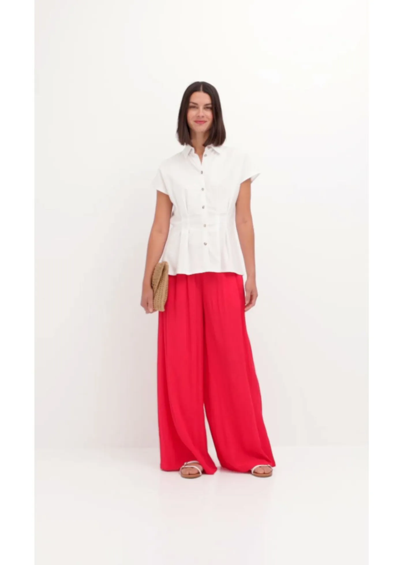 bonprix bonprix Camisas Y Blusas>Blusa de manga corta de mezcla de lino vaporoso Blanco