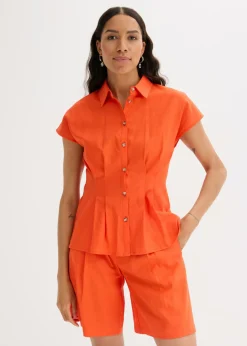 Mujer bonprix bonprix Blusa de manga corta de mezcla de lino vaporoso