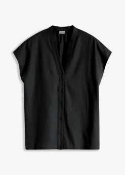 bonprix bonprix Camisas Y Blusas>Blusa de manga corta de mezcla de lino vaporoso Negro