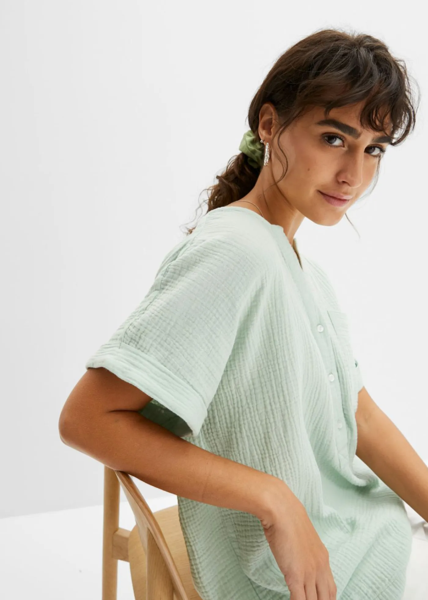 bonprix bonprix Camisas Y Blusas>Blusa de manga corta de muselina Verde pastel