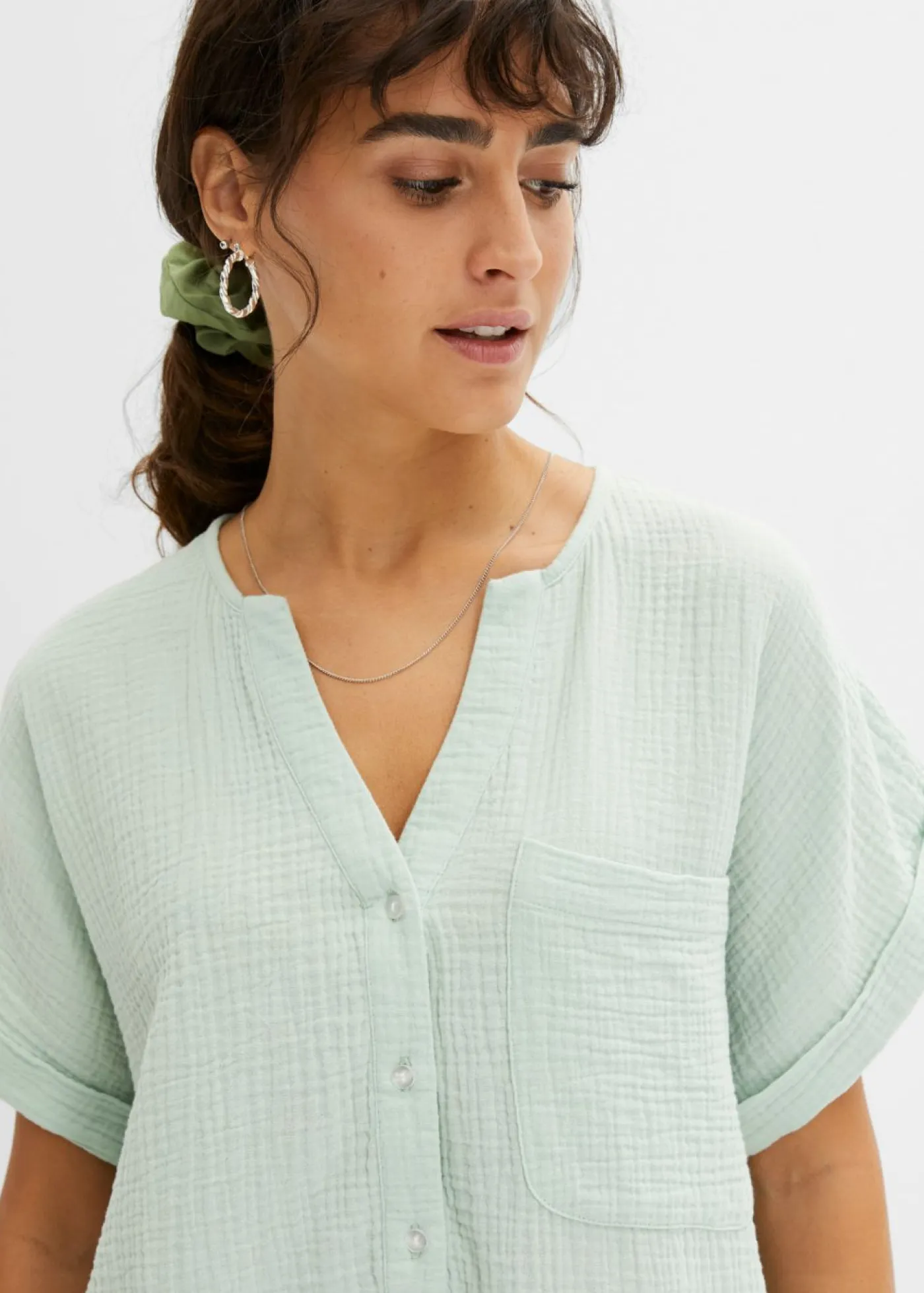 bonprix bonprix Camisas Y Blusas>Blusa de manga corta de muselina Verde pastel