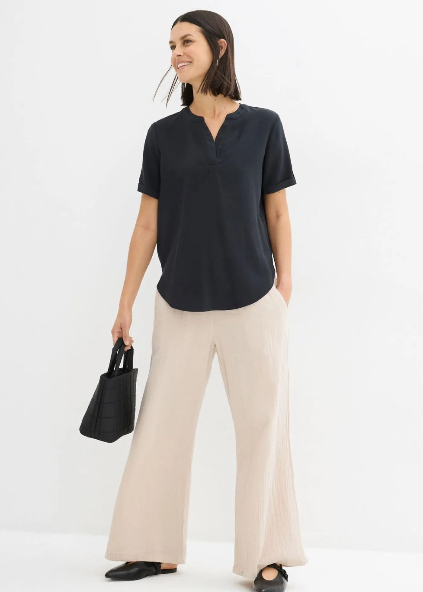 Mujer bonprix bonprix Blusa de manga corta de mezcla de viscosa firme