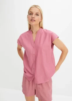 Mujer bonprix bonprix Blusa de manga corta de mezcla de lino vaporoso