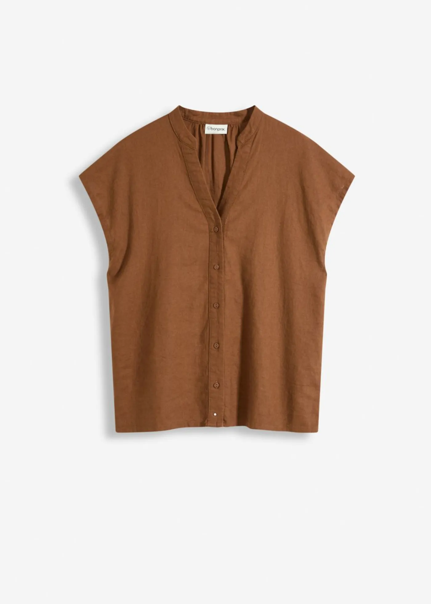 bonprix bonprix Camisas Y Blusas>Blusa de manga corta de mezcla de lino vaporoso marrón