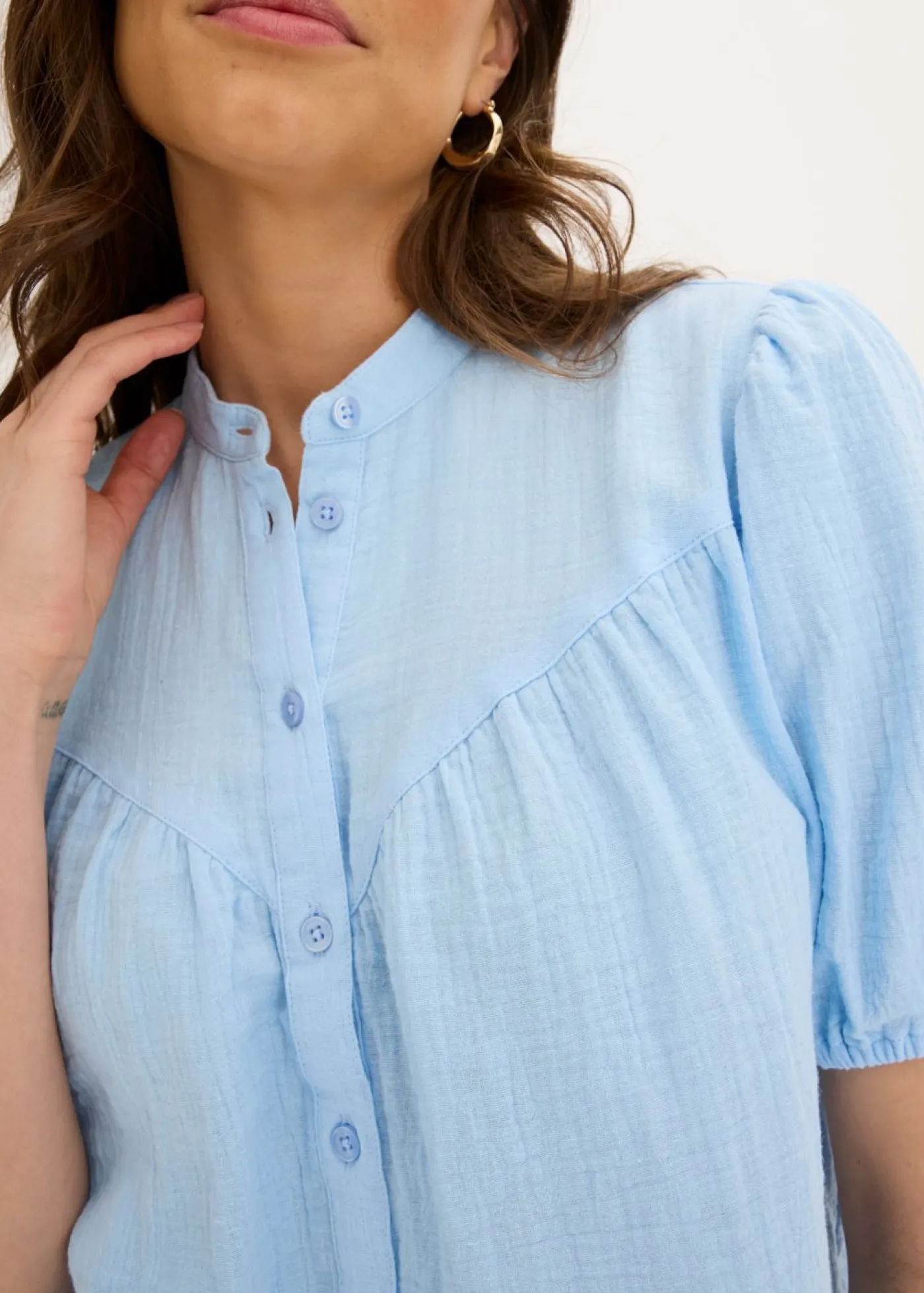 bonprix bonprix Camisas Y Blusas>Blusa de manga corta de muselina Azul claro