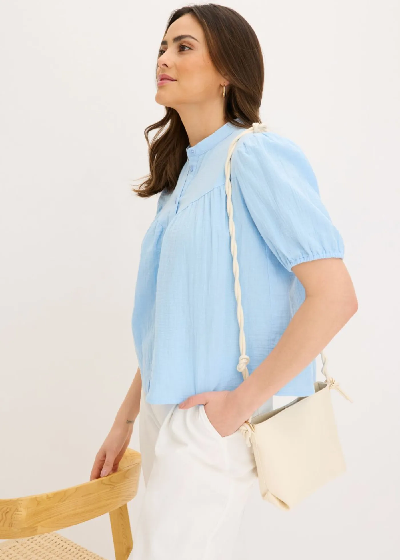 bonprix bonprix Camisas Y Blusas>Blusa de manga corta de muselina Azul claro