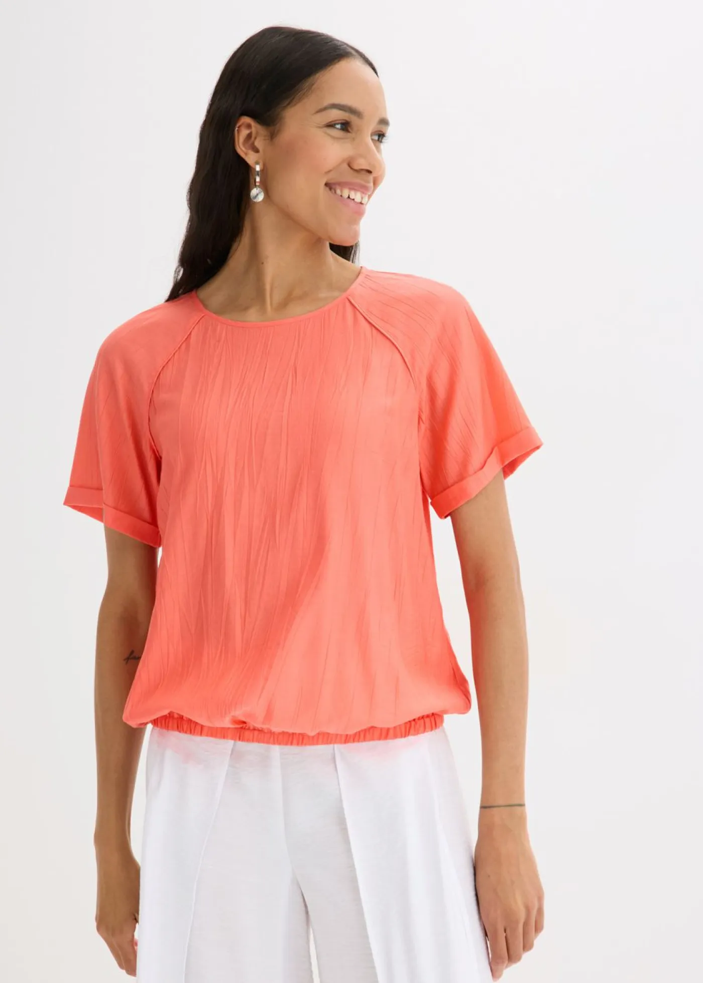 bonprix bonprix Camisas Y Blusas>Blusa de manga corta de suave mezcla de viscosa Salmón claro