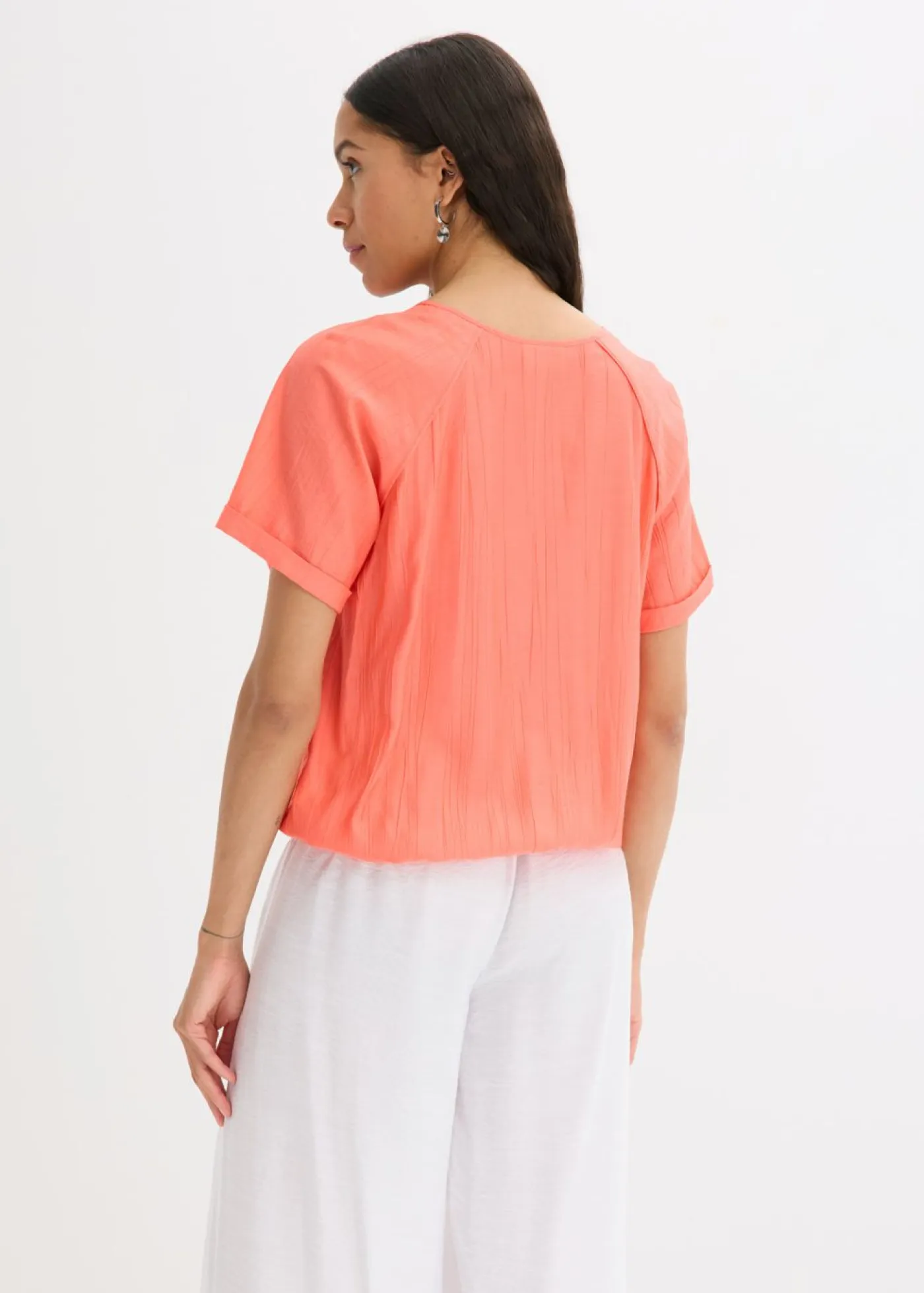 bonprix bonprix Camisas Y Blusas>Blusa de manga corta de suave mezcla de viscosa Salmón claro