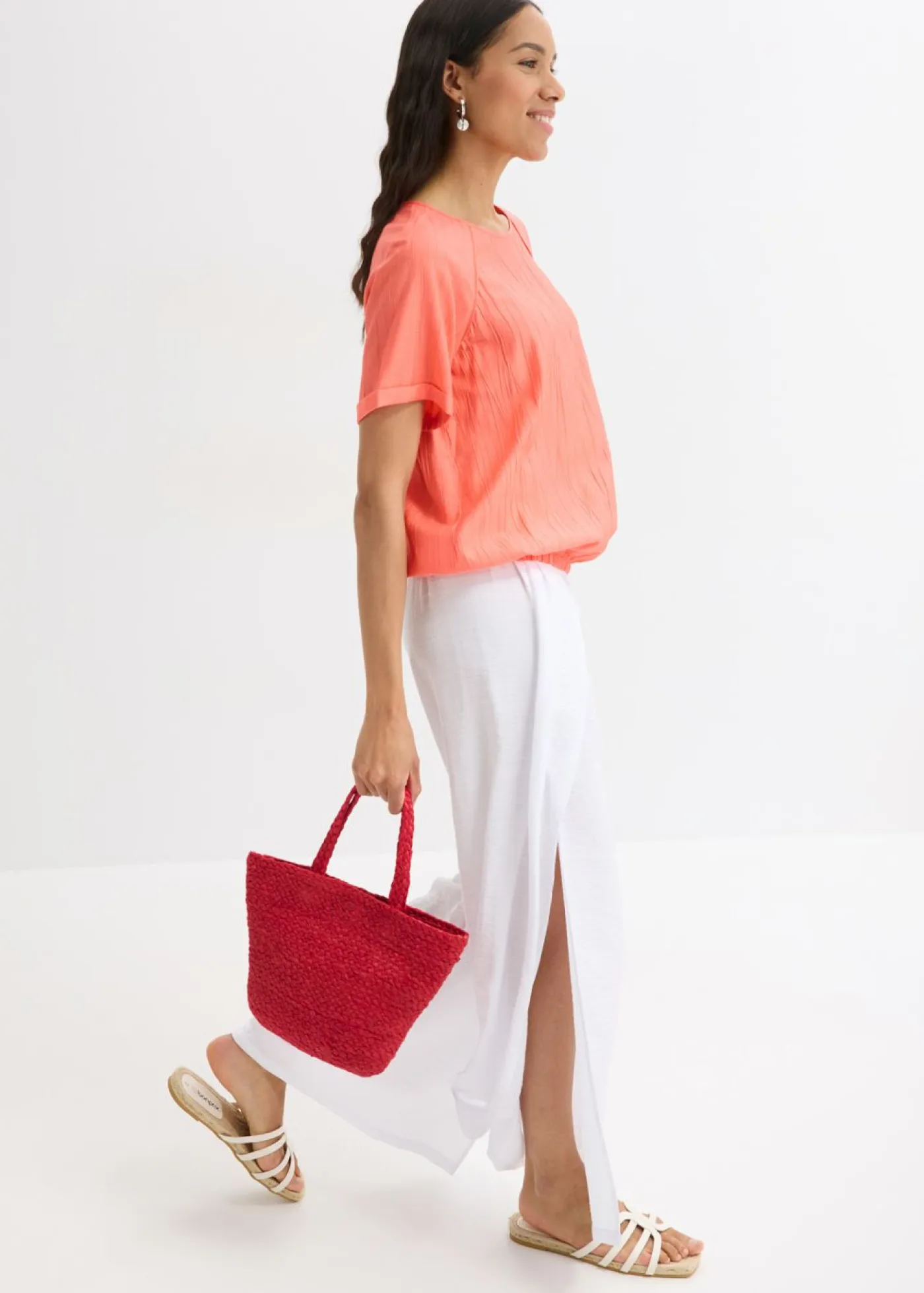 bonprix bonprix Camisas Y Blusas>Blusa de manga corta de suave mezcla de viscosa Salmón claro