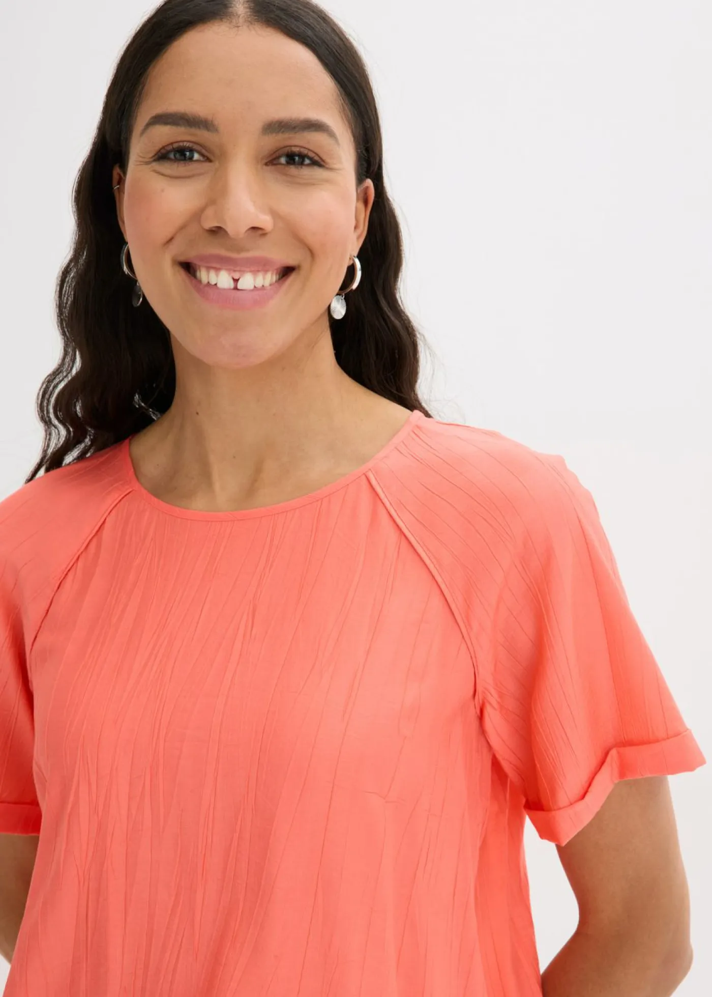 bonprix bonprix Camisas Y Blusas>Blusa de manga corta de suave mezcla de viscosa Salmón claro