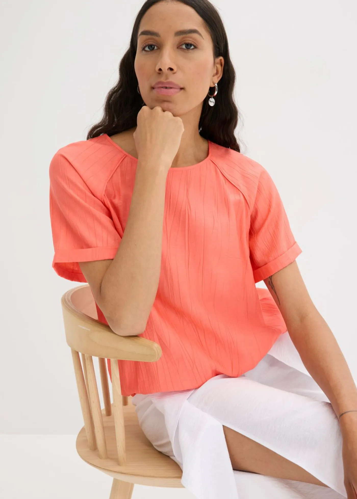 bonprix bonprix Camisas Y Blusas>Blusa de manga corta de suave mezcla de viscosa Salmón claro