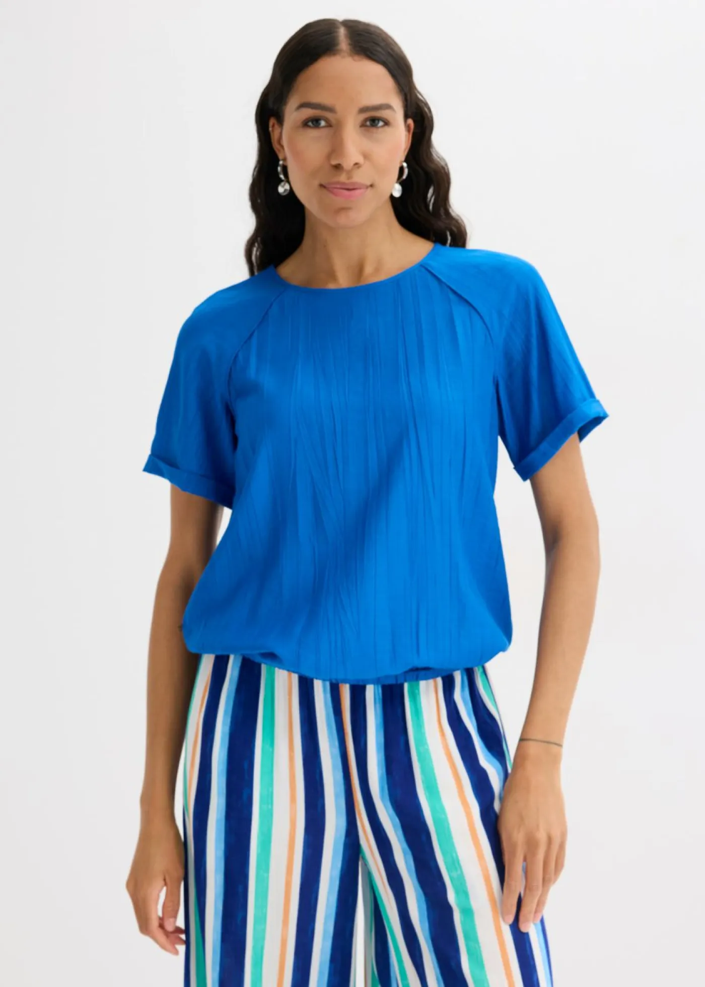 bonprix bonprix Camisas Y Blusas>Blusa de manga corta de suave mezcla de viscosa Azul ártico