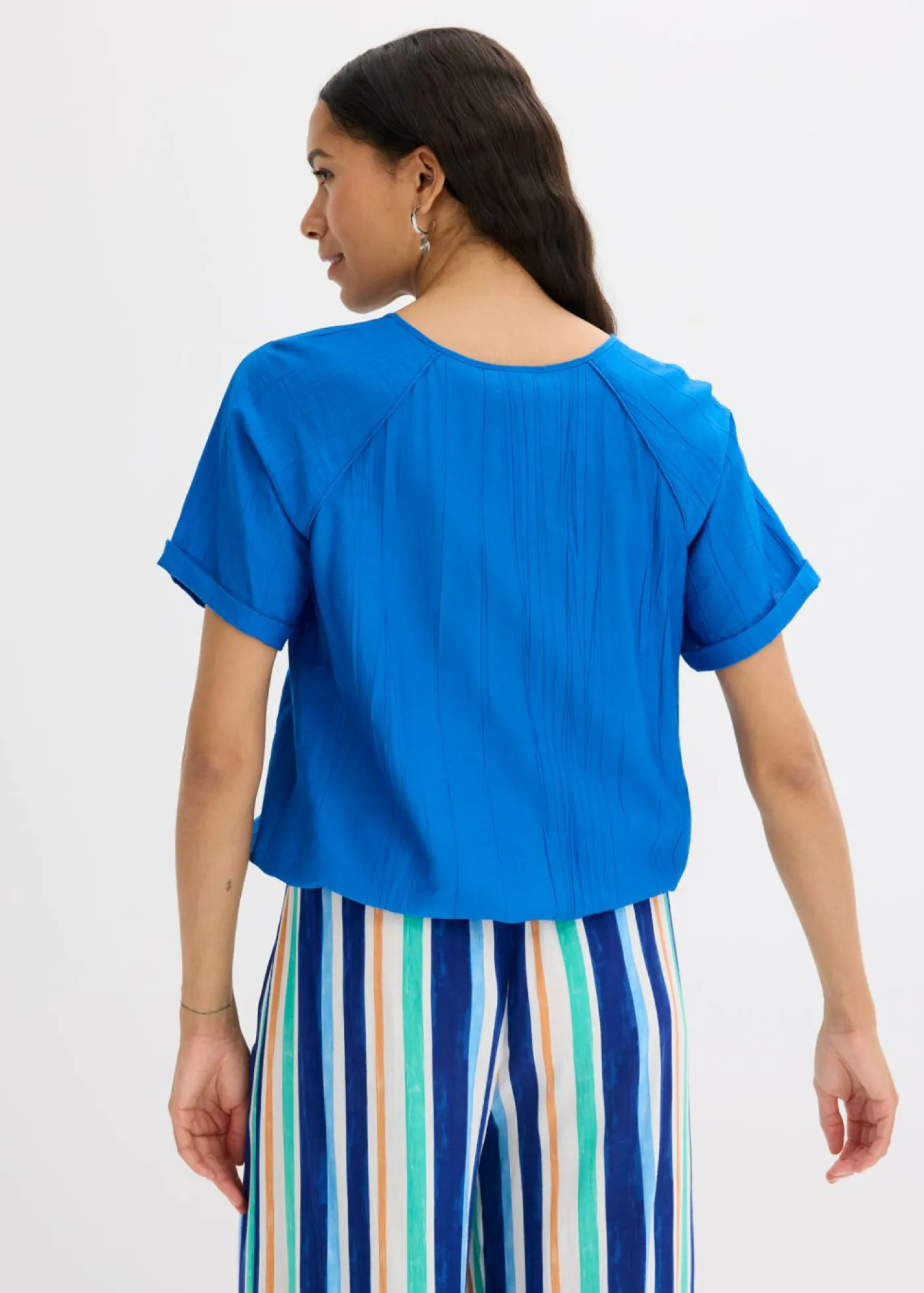 bonprix bonprix Camisas Y Blusas>Blusa de manga corta de suave mezcla de viscosa Azul ártico