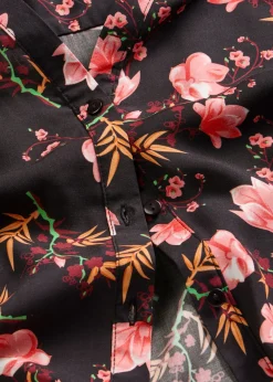 bonprix bonprix Camisas Y Blusas|Novedades>Blusa de manga corta de viscosa pura Negro con flores