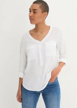 Mujer bonprix bonprix Blusa de manga larga con escote en V de viscosa fluida