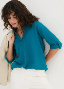 Mujer bonprix bonprix Blusa de mangas 3/4 con lino