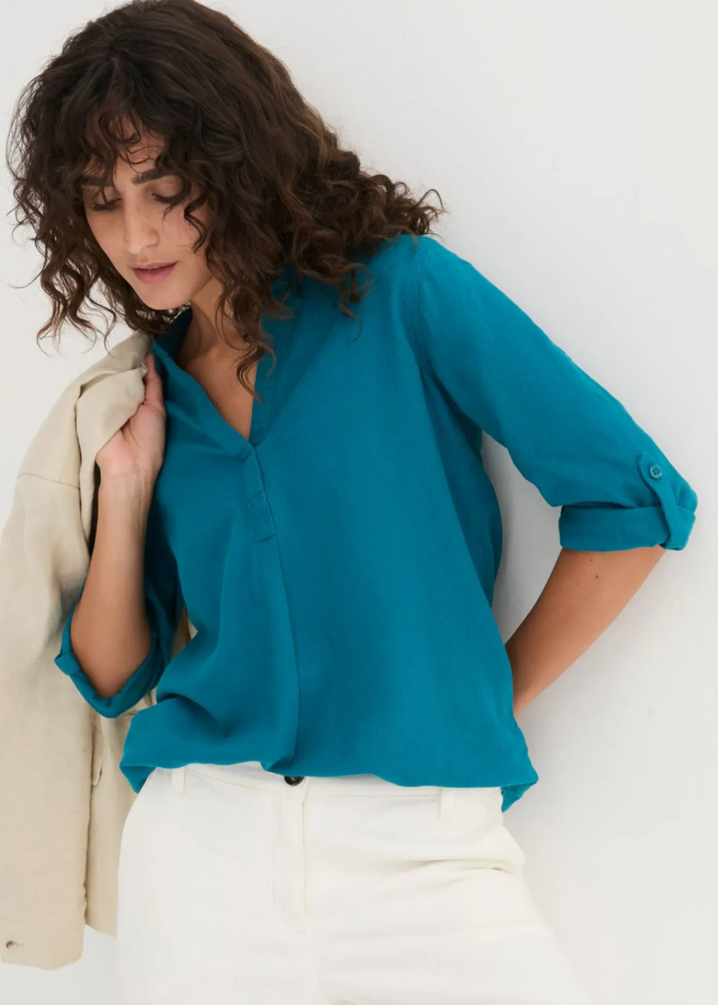 Mujer bonprix bonprix Blusa de mangas 3/4 con lino