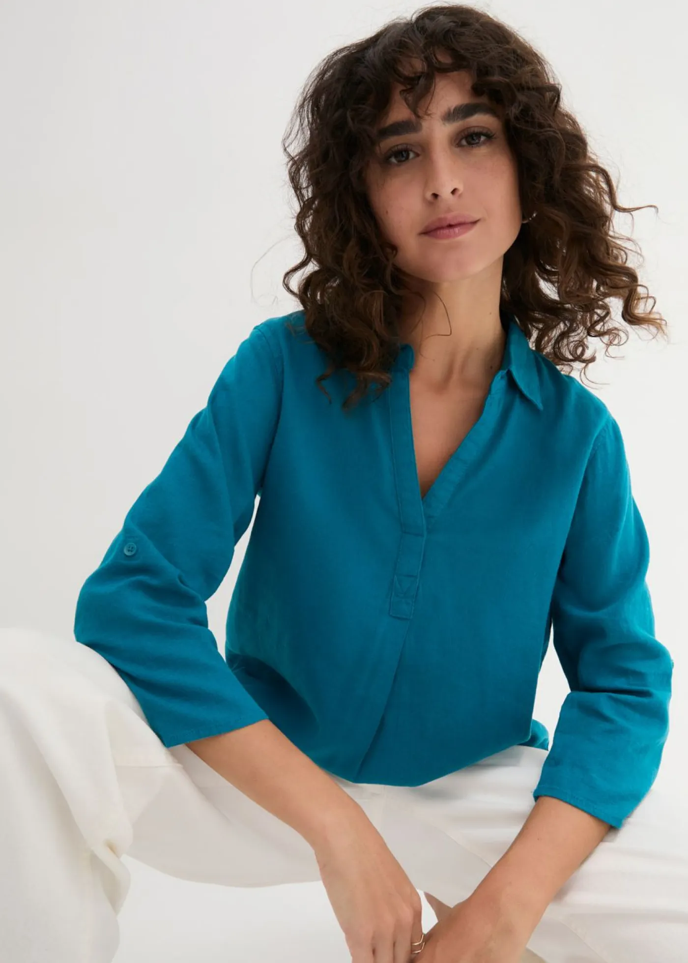Mujer bonprix bonprix Blusa de mangas 3/4 con lino