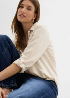 Mujer bonprix bonprix Blusa de mangas 3/4 con lino