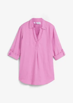 bonprix bonprix Camisas Y Blusas|Novedades>Blusa de mangas 3/4 con lino Rosa violáceo