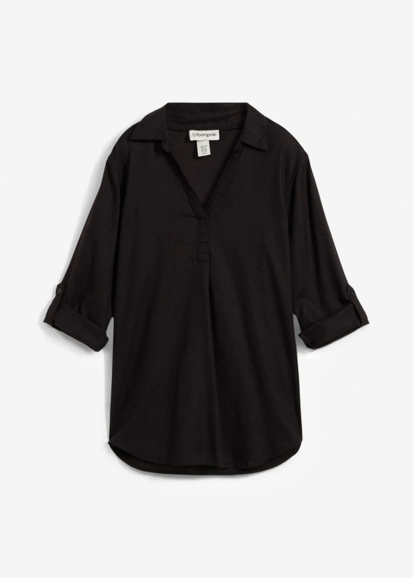 bonprix bonprix Camisas Y Blusas|Novedades>Blusa de mangas 3/4 con lino Negro
