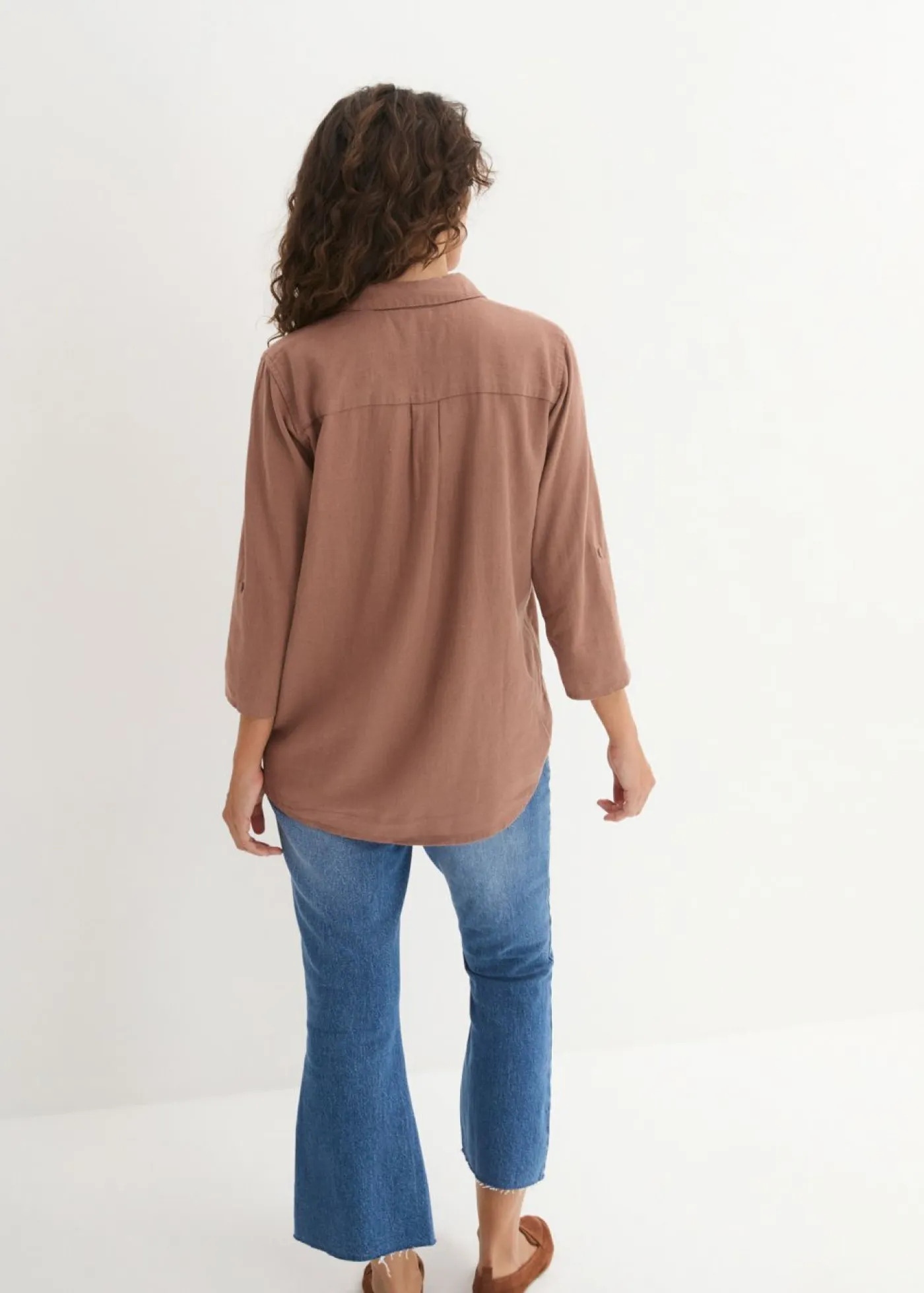 bonprix bonprix Camisas Y Blusas|Novedades>Blusa de mangas 3/4 con lino marrón