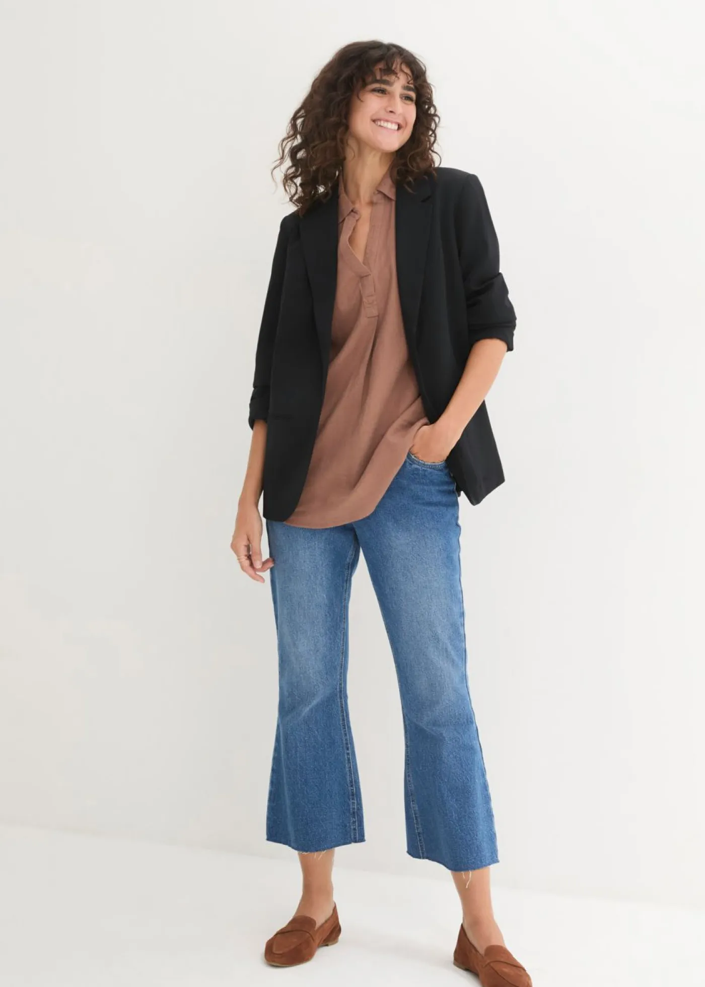bonprix bonprix Camisas Y Blusas|Novedades>Blusa de mangas 3/4 con lino marrón