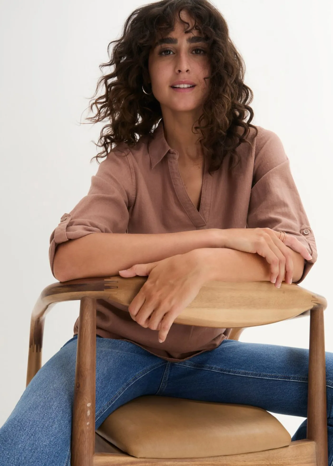 bonprix bonprix Camisas Y Blusas|Novedades>Blusa de mangas 3/4 con lino marrón