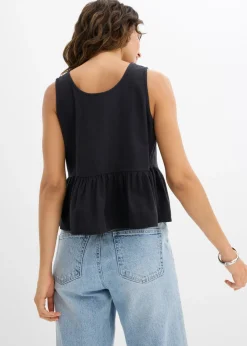 bonprix bonprix Camisas Y Blusas|Camisetas>Blusa de mezcla de lino vaporoso Negro