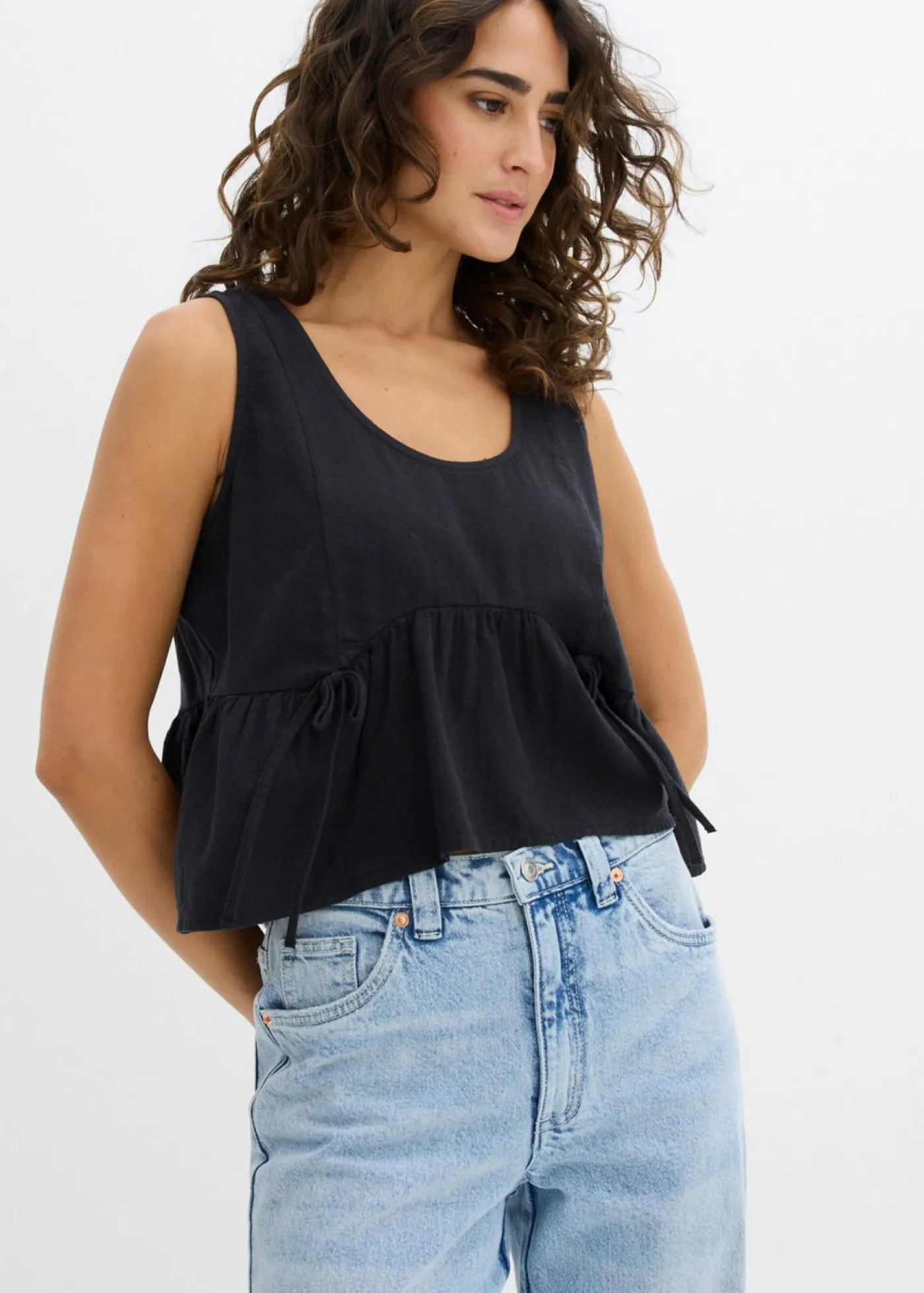 bonprix bonprix Camisas Y Blusas|Camisetas>Blusa de mezcla de lino vaporoso Negro
