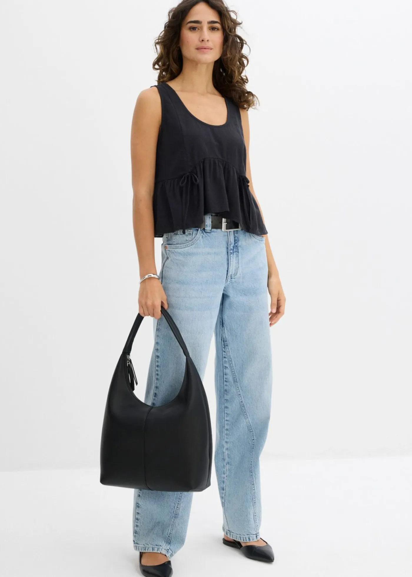 bonprix bonprix Camisas Y Blusas|Camisetas>Blusa de mezcla de lino vaporoso Negro