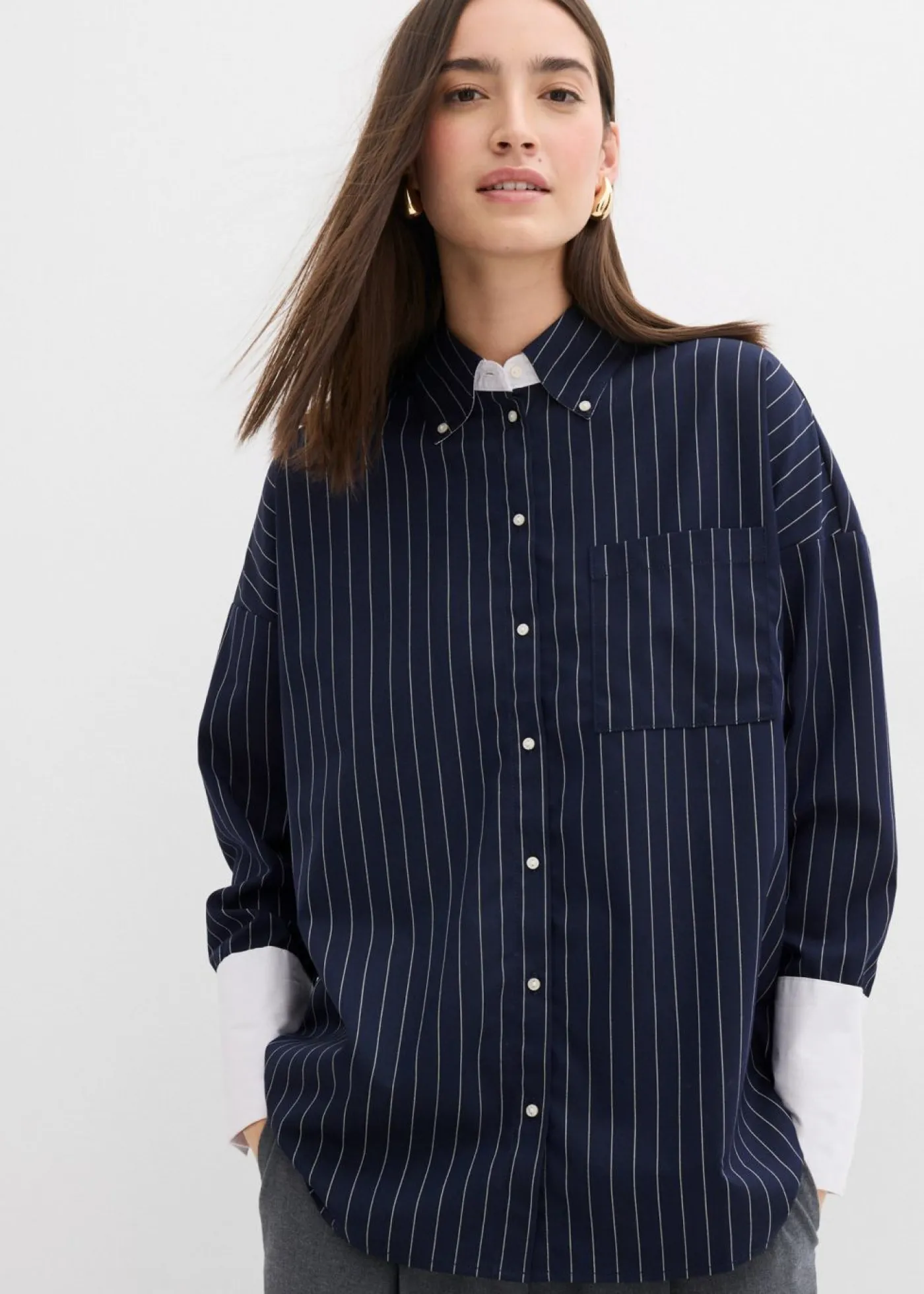 Mujer bonprix bonprix Blusa de mezcla de viscosa con raya diplomática