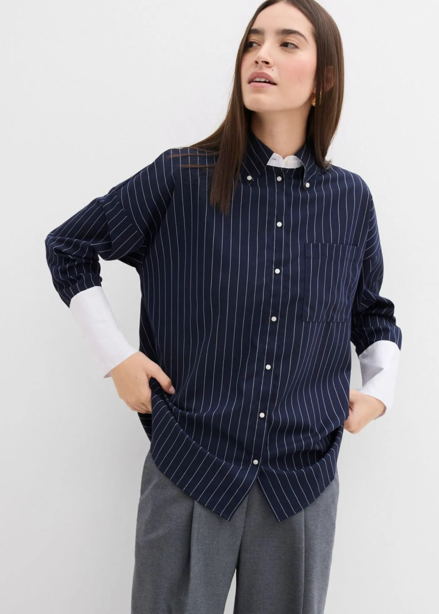 Mujer bonprix bonprix Blusa de mezcla de viscosa con raya diplomática