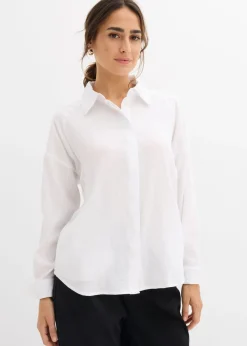 bonprix bonprix Camisas Y Blusas>Blusa de mezcla de viscosa con bolsillos Blanco