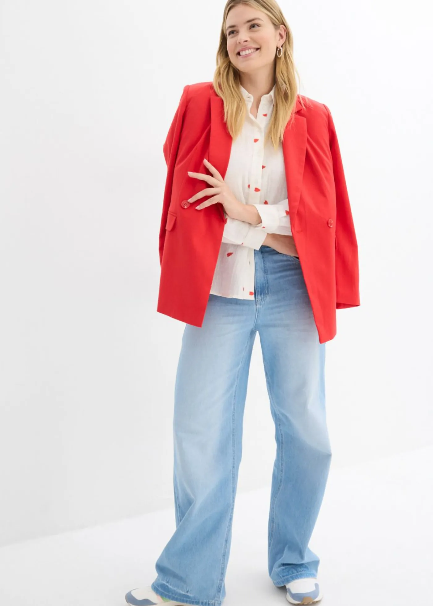 bonprix bonprix Camisas Y Blusas>Blusa de muselina con corazones Blanco-fresa