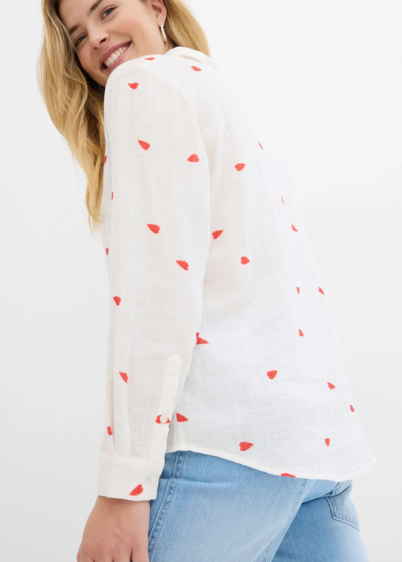 bonprix bonprix Camisas Y Blusas>Blusa de muselina con corazones Blanco-fresa