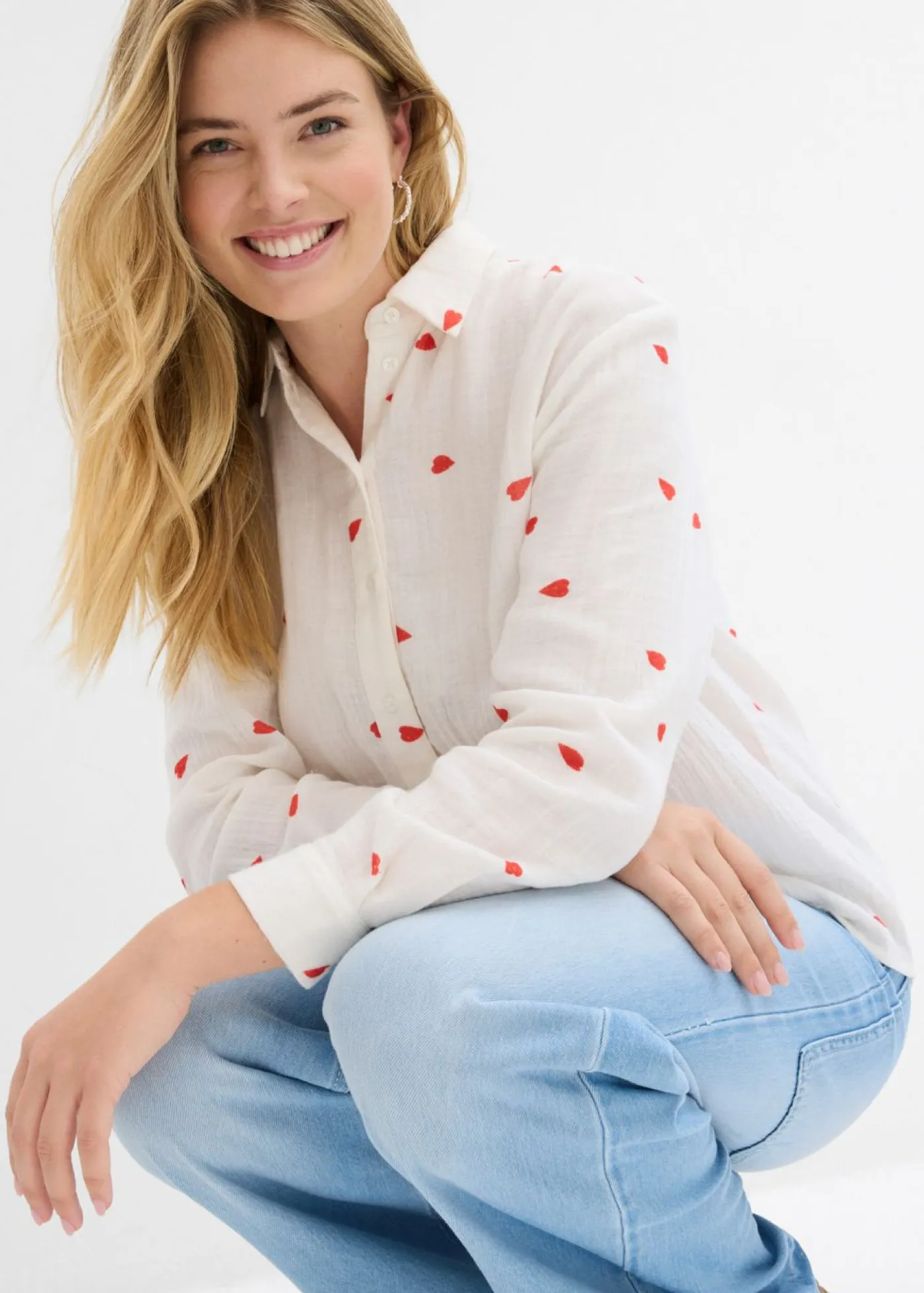 bonprix bonprix Camisas Y Blusas>Blusa de muselina con corazones Blanco-fresa