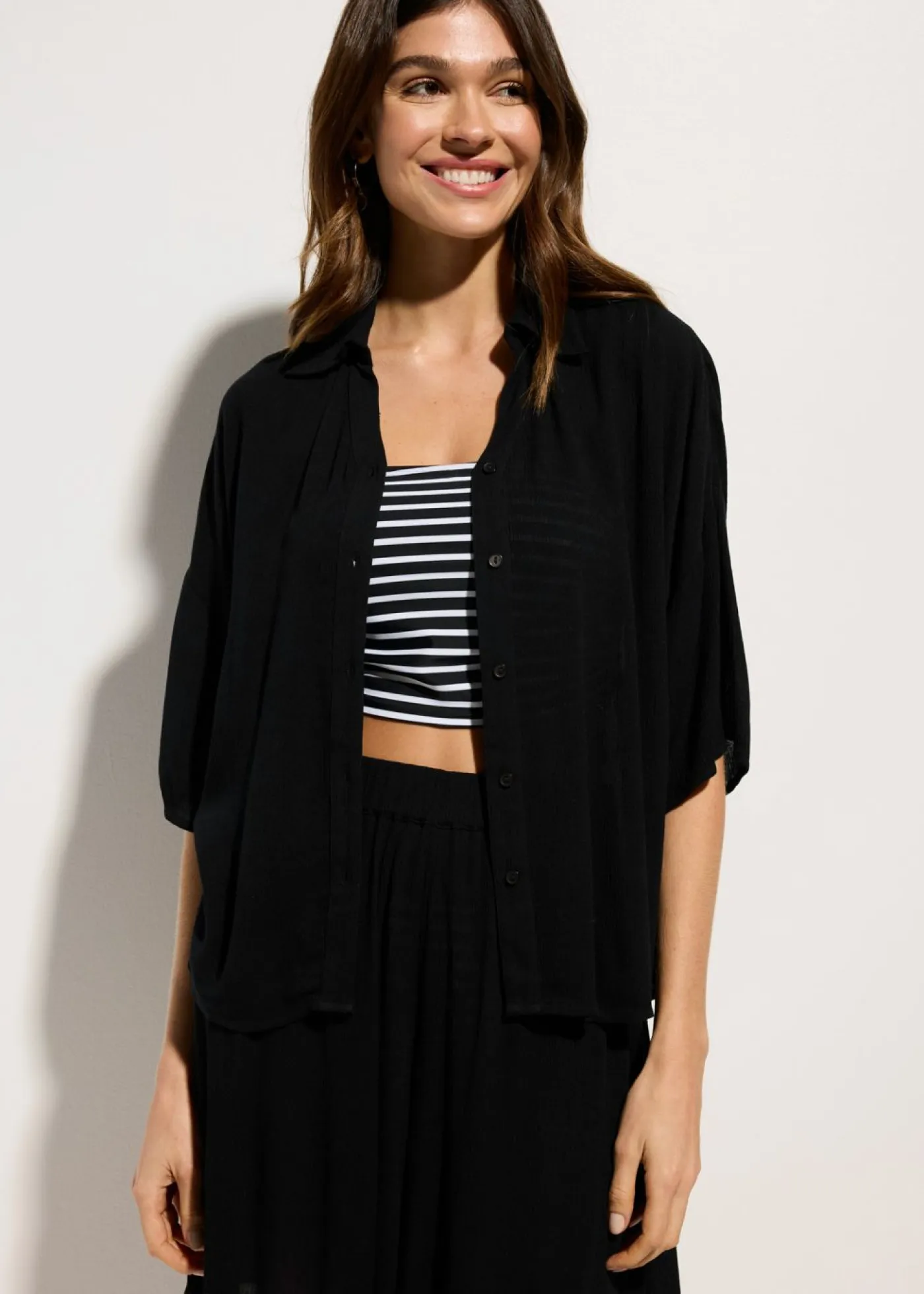 bonprix bonprix Ropa De Playa|Camisas Y Blusas>Blusa de playa corta de viscosa fluida Negro