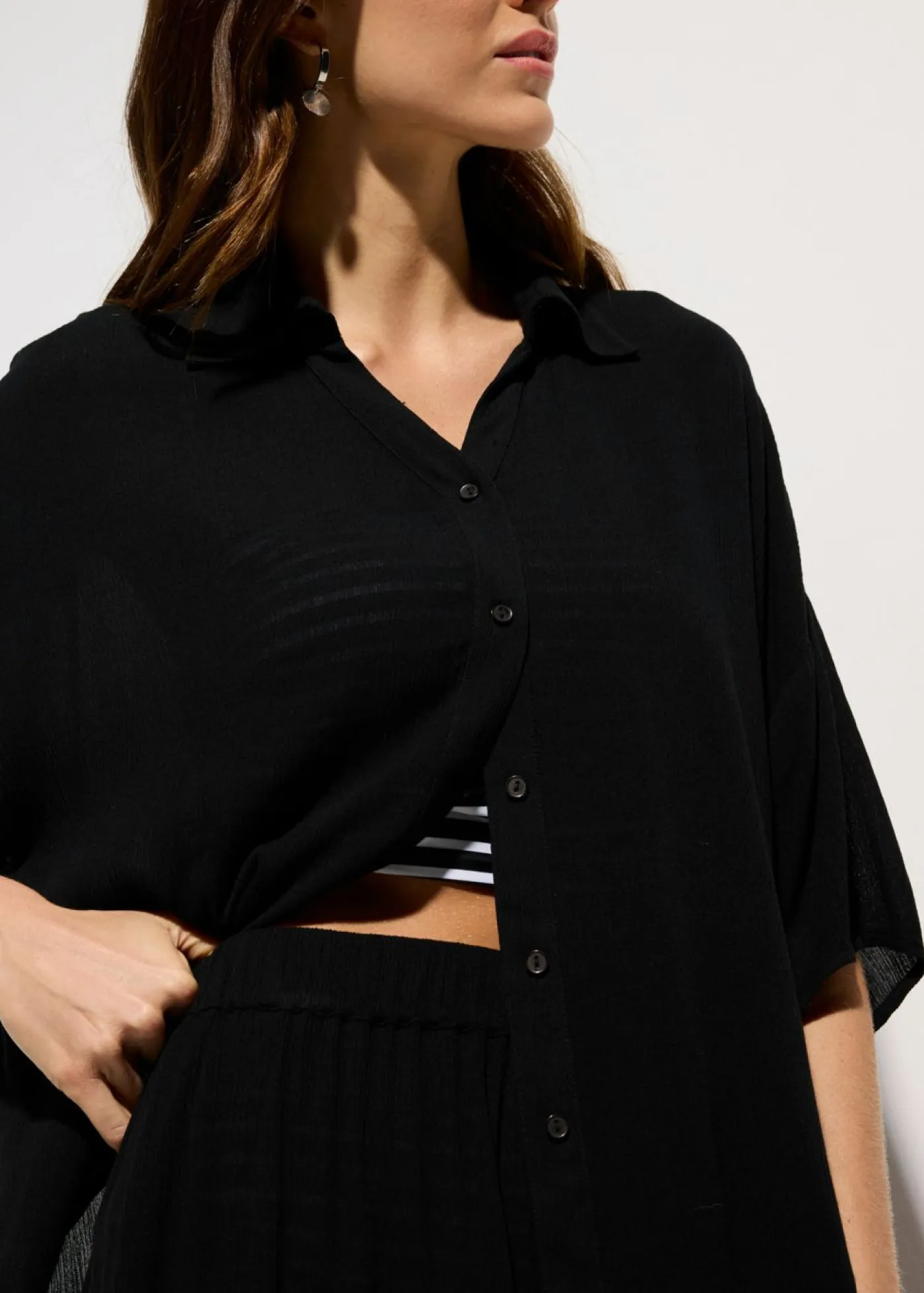 bonprix bonprix Ropa De Playa|Camisas Y Blusas>Blusa de playa corta de viscosa fluida Negro