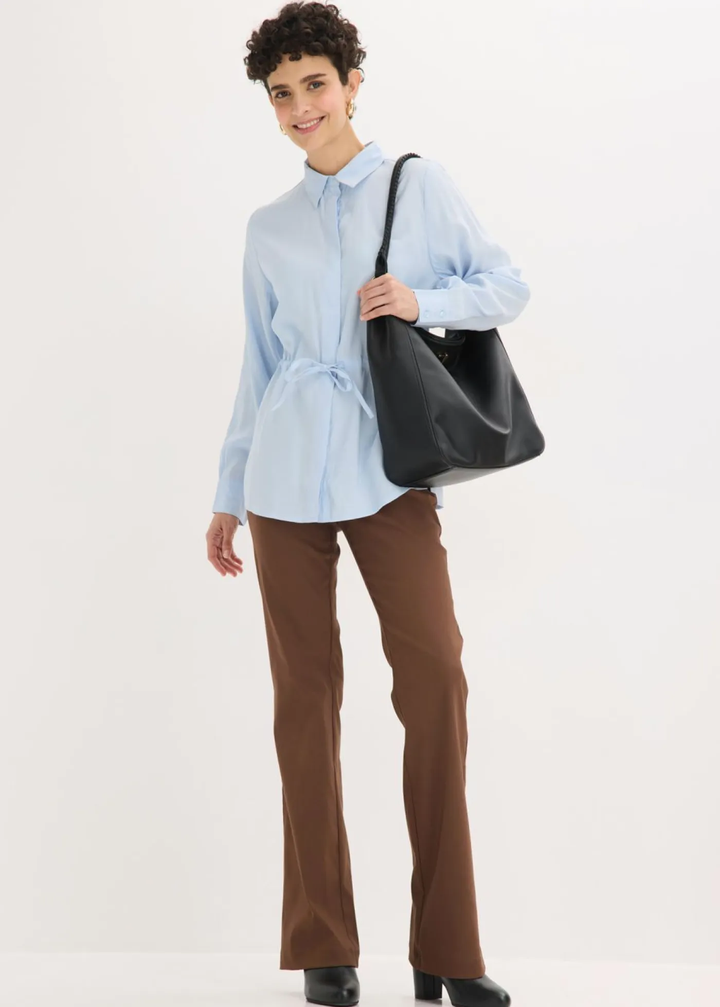 bonprix bonprix Camisas Y Blusas>Blusa de popelín con pliegues azul pálido