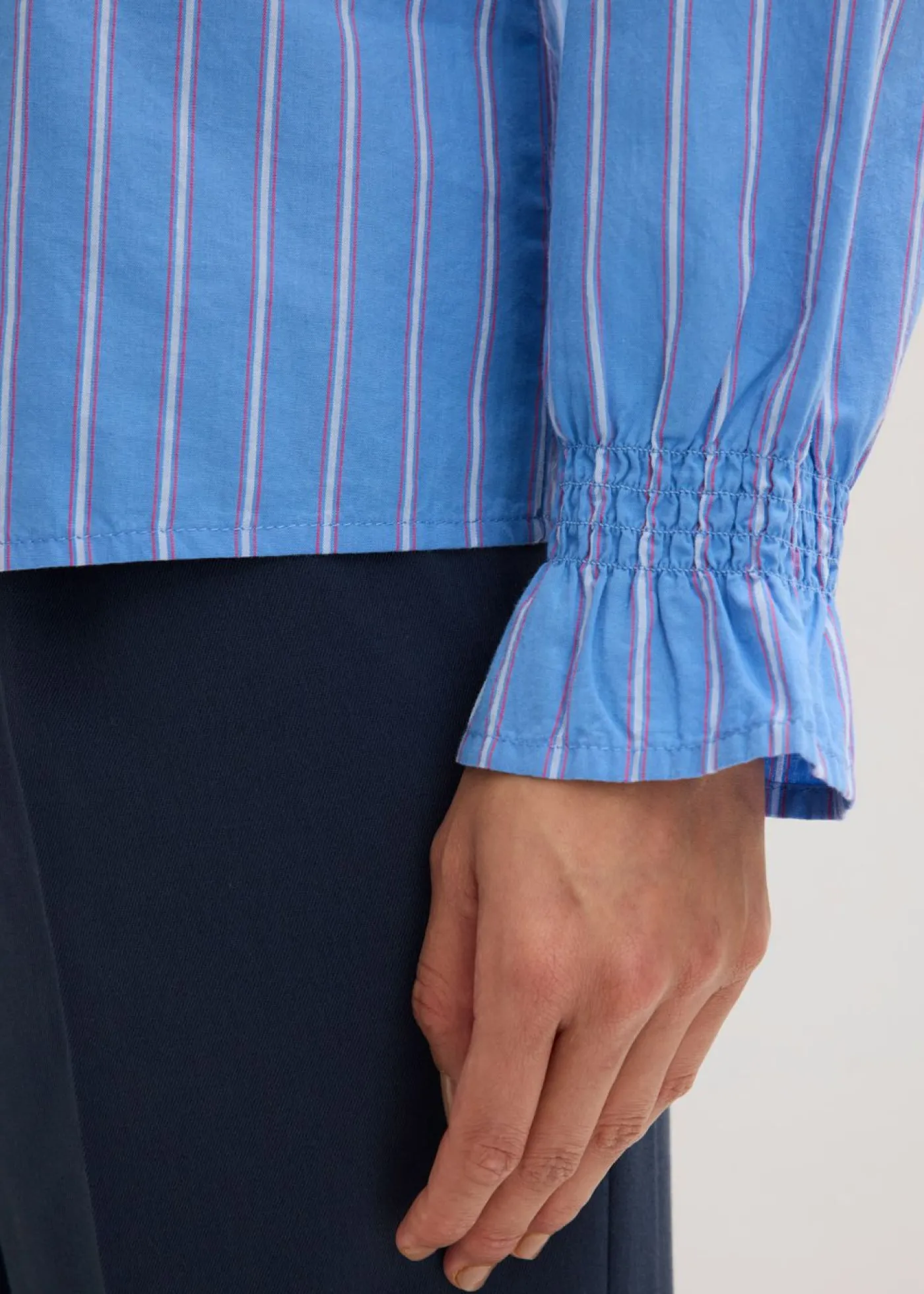 bonprix bonprix Camisas Y Blusas>Blusa de popelín con volantes en el cuello Azul provenzal/blanco/pink lady de rayas