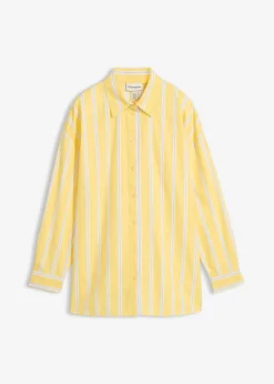 bonprix bonprix Camisas Y Blusas>Blusa de popelín de algodón amarillo claro-blanco-azul pálido rayas verticales
