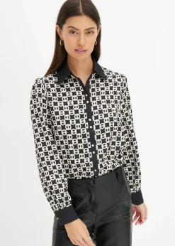 bonprix bonprix Camisas Y Blusas|Novedades>Blusa de satén Negro-blanco lana