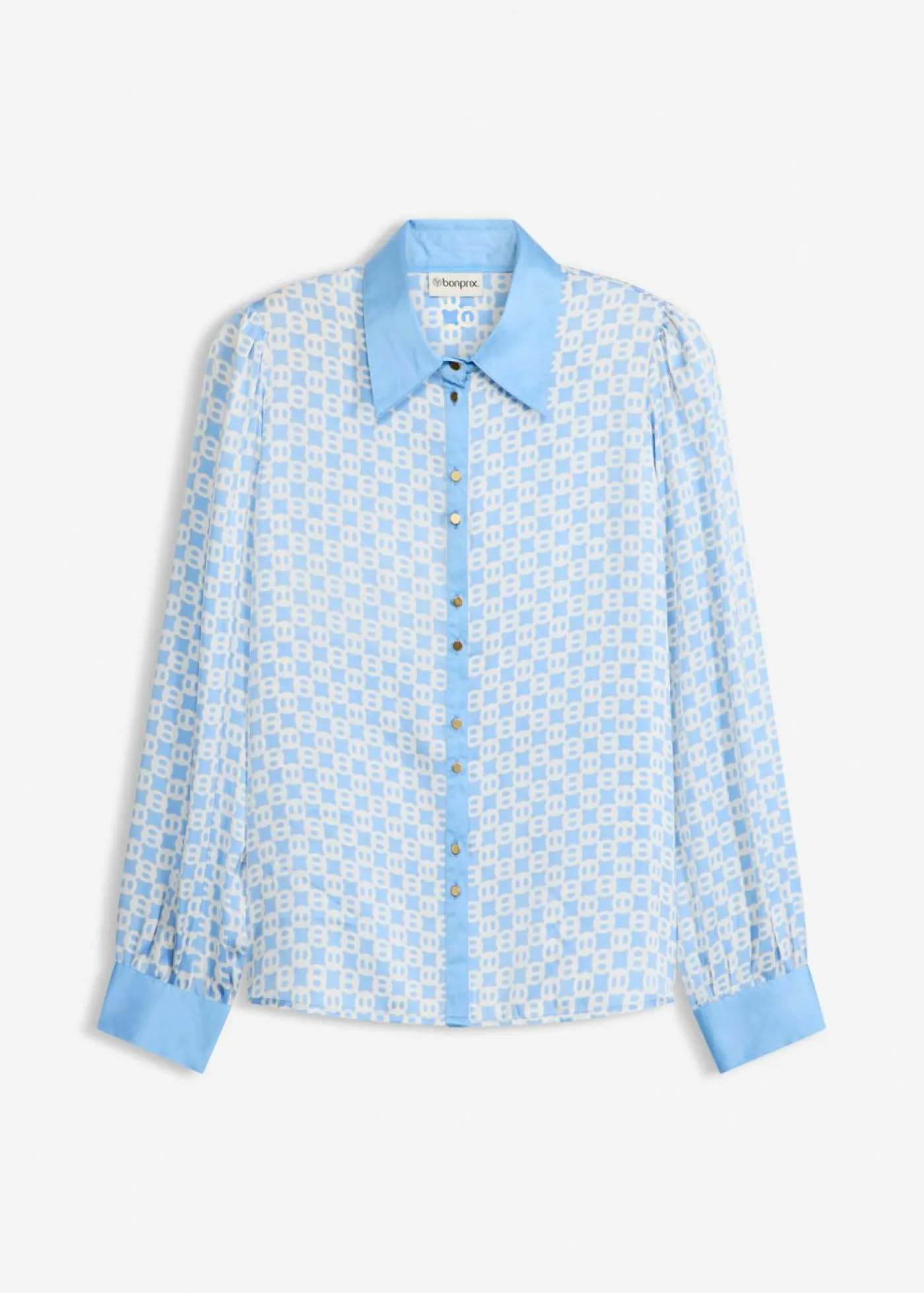 bonprix bonprix Camisas Y Blusas|Novedades>Blusa de satén Azul provenzal/beige natural con estampado gráfico