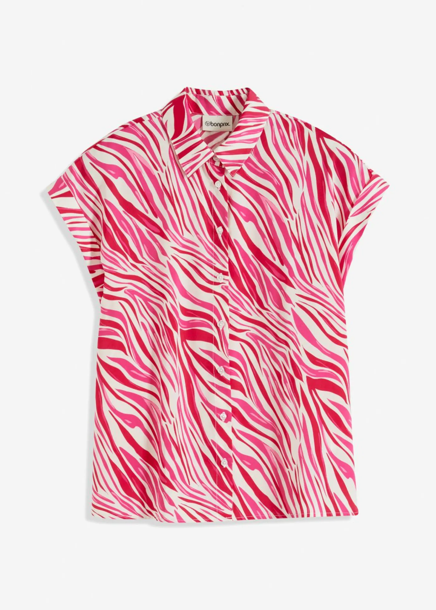 bonprix bonprix Conjuntos De Ropa|Camisas Y Blusas>Blusa de satén fluido crema/rosa con estampado gráfico