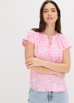 bonprix bonprix Camisas Y Blusas|Novedades>Blusa de túnica estampada Rosa-blanco estampado